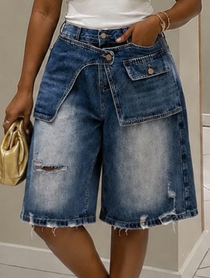 Vintage Ripped Denim Loose Knee Shorts