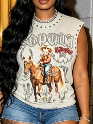 Cartoon Cowboy Printed Loose Rivet Tanks