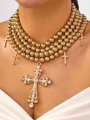 Cross Beading Rhinestone Stacking Necklaces