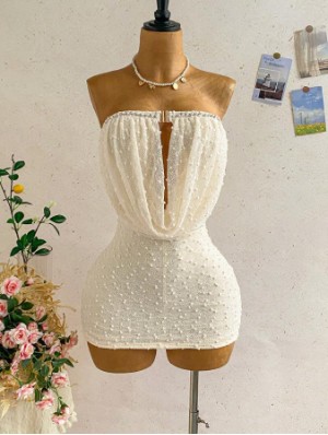 Ruched Wing Neck Strapless Mini Dress