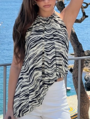 Irregular Striped Halter Neck Backless Tanks