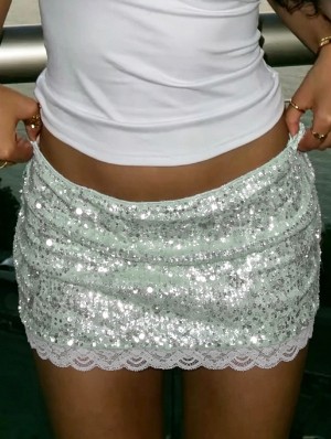 Sequin Lace Panel Bodycon Skirts