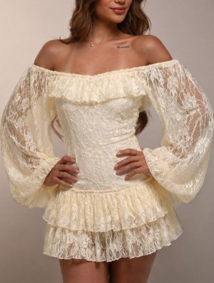 Lace Tie-wrap Backless Boat Neck Dress
