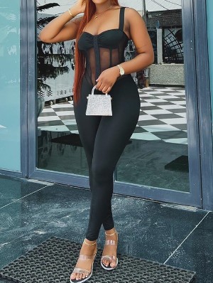 See Through Sleeveless Fitted Jumpsuits