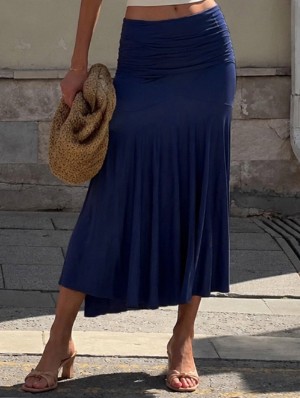 Solid Color Ruched A-line Skirts
