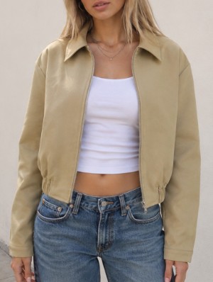 Pure Color Lapel Zipper Casual Jackets