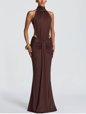 Patchwork Trailing High Rise Long Sleeve Dress