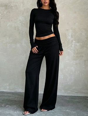 Shift Dress Round Neck Long Sleeve Pant Sets