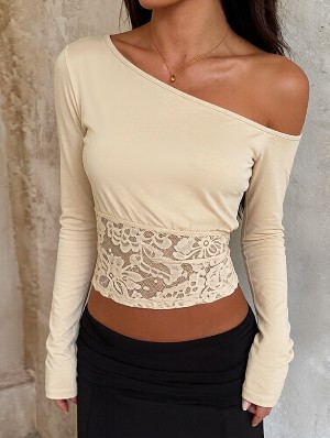 Boat Neck Long Sleeve Asymmetrical Design Tops