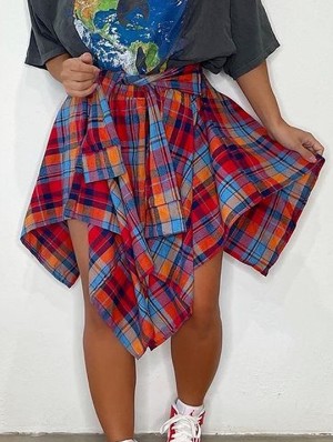 Colorblock Plaid Irregular Tie-wrap Skirts