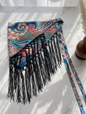 Ethnic Paisley Fringe Triangle Hip Scarf