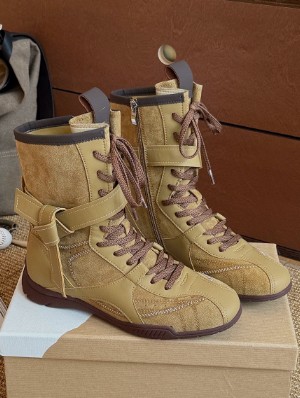 Vintage Belt Buckle Mid-Calf Boxing Boots
