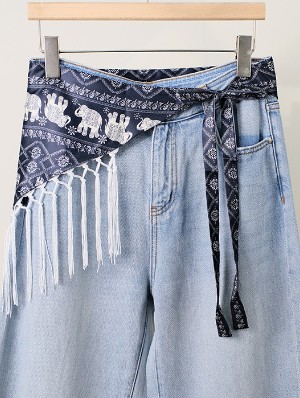 Ethnic Paisley Fringe Waist Bandana Sash