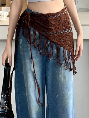 Crochet Fringe Triangle Boho Hip Wrap