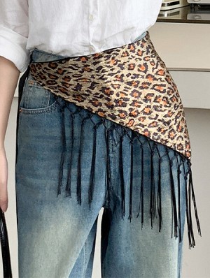 Satin Leopard Snake Print Fringe Waist Sash
