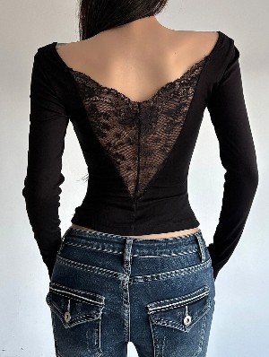 Lace Back Bodycon Long Sleeve Tshirts