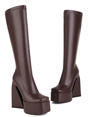 Square Toe Platforms Wedge Heels Boots