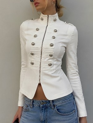 Double-Breasted Deor Zip Stand Collar Coat