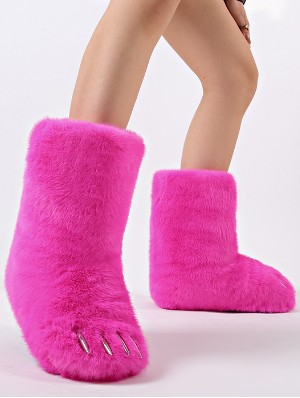 Bear Paw Decor Plush Mid-Calf Snow Boots