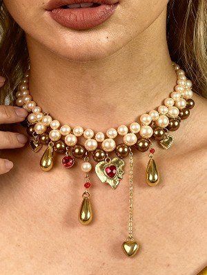 Baroque Faux Pearl Heart Stacking Necklaces