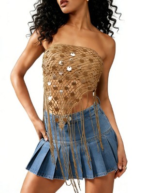 Sequin Fringe Crochet Tube Top