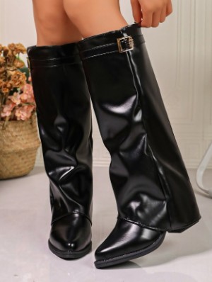 Leather Pointed Fold-Over Cuff Boots