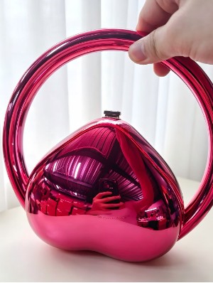 Metallic Heart Ring Handle Evening Bag