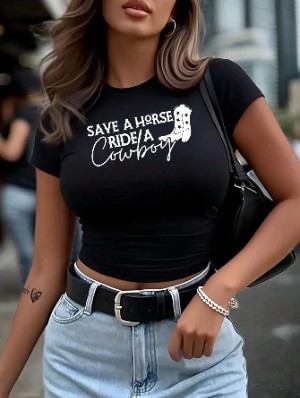 Western Letter Printed Baby Tee