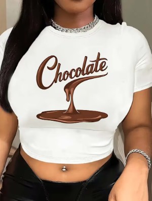 Letter Printed Bodycon Cropped Tops