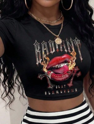 Flame Cross Lips Printed Baby Tee