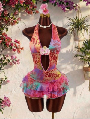 Floral Leopard Halter Backless Rompers