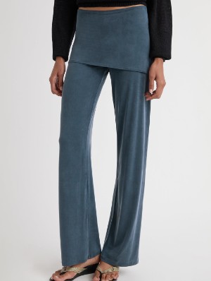 Foldover Skirt-Layered Straight Pants