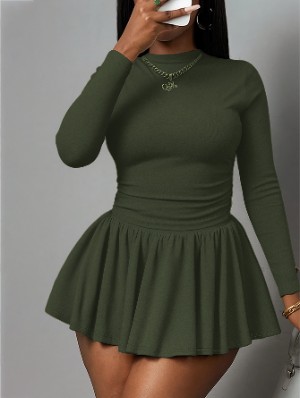 Plain Bodycon A-line Pleated Skirt Sets