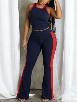 Contrast Striped Trim Bodycon Tank Pant Sets