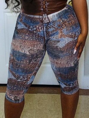 Colorblock Snake Print Bodycon Capri Pants
