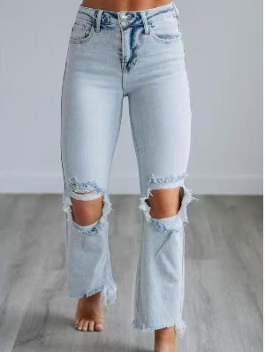 Ripped Denim Bodycon Distressed Crop Jeans