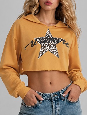 Long Sleeve Leopard Star Print Oversized Hoodie 