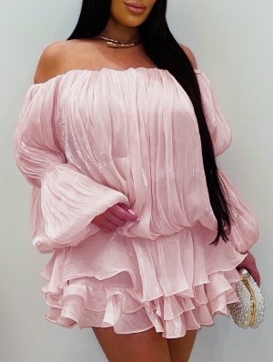 Ruched Off Shoulder Layered Mini Dress