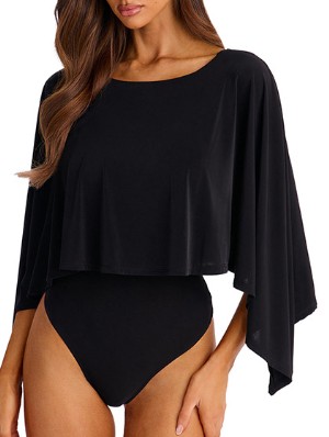 Plain Long Sleeve Fitted Shawl Bodysuits