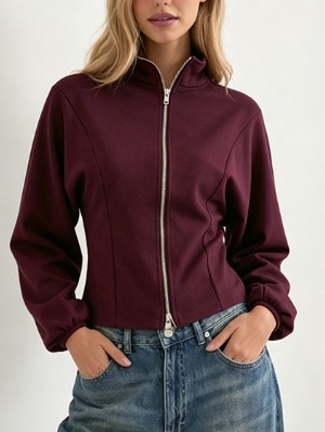 Mock Neck Double-Slider-Zipper Fitted Coats