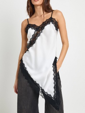 Lace Detail Satin Asymmetrical Hem Tanks