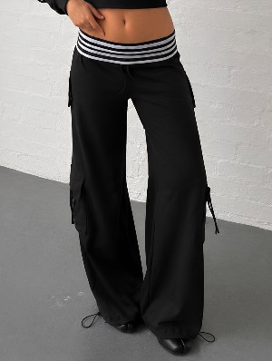 Patchwork Wide Leg Low Waist Cargo Pants