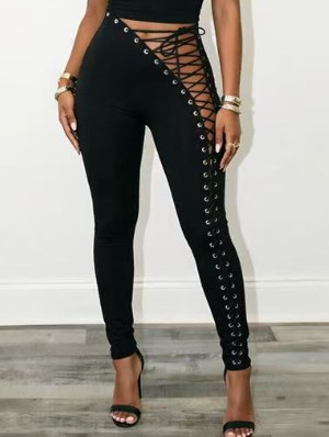 Asymmetrical Eyelets Tie-wrap Fitted Pants