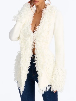 Crochet Tassel Knitted Fur Trim Cardigan