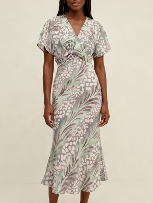Sexy Print Knot V Neck Fitted Bodycon Dress