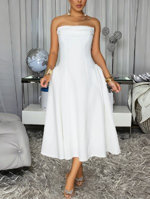 Plain Strapless A-line Swing Maxi Dress