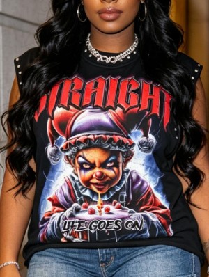 Horror Cartoon Printed Streetwear Rivet Tanks