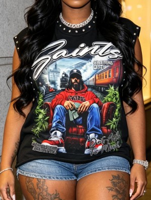 Vintage Cartoon Printed Loose Rivet Tanks