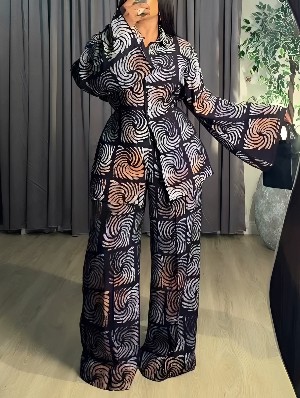 Gradient Flared Long Sleeve Two Piece Pants Set