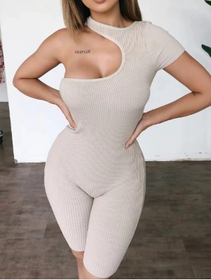 Hollow-out One Shoulder Fitted Rompers